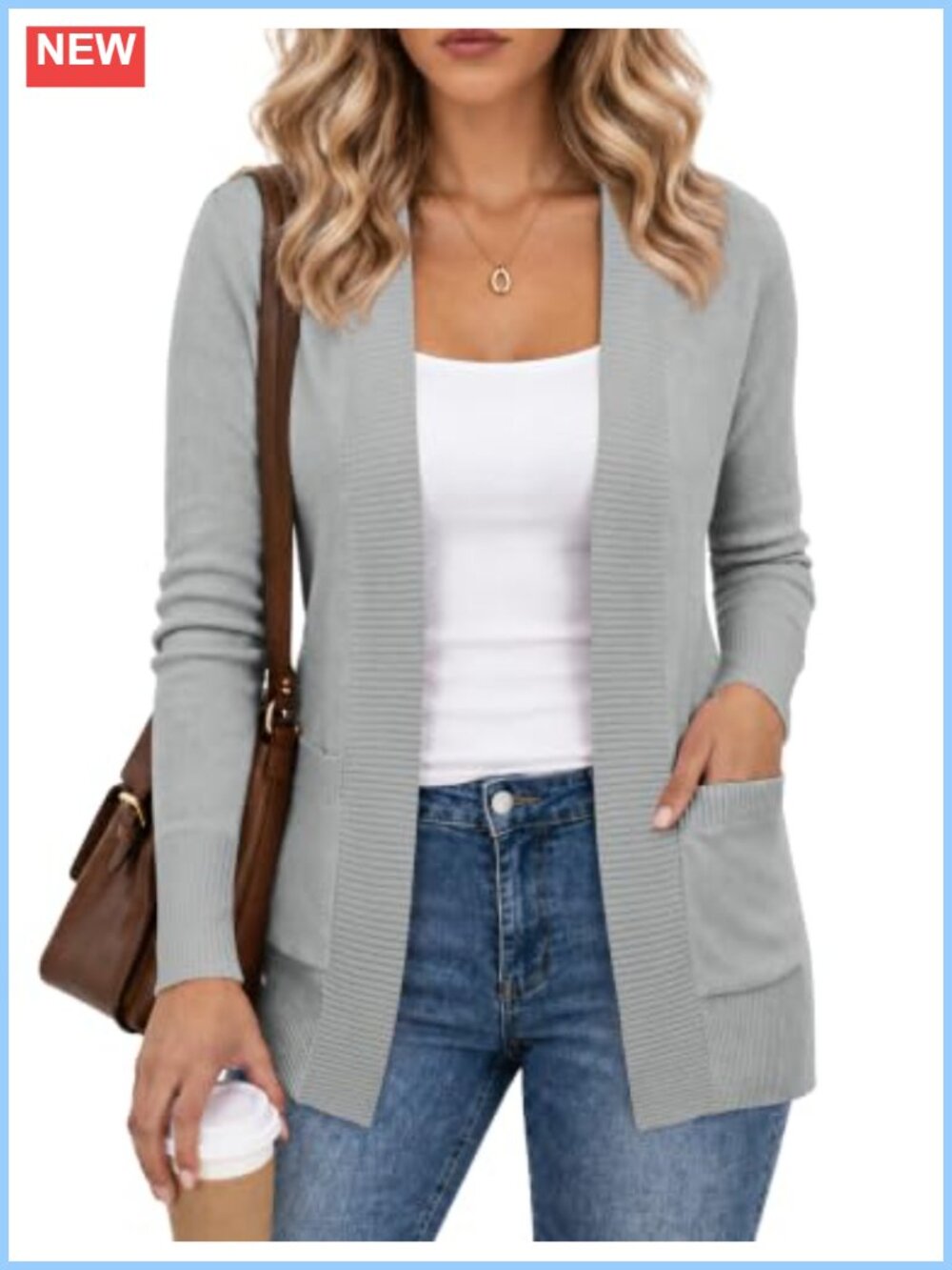 Open Front Cardigan Sweater with Pockets Lightweight Knit Layer
